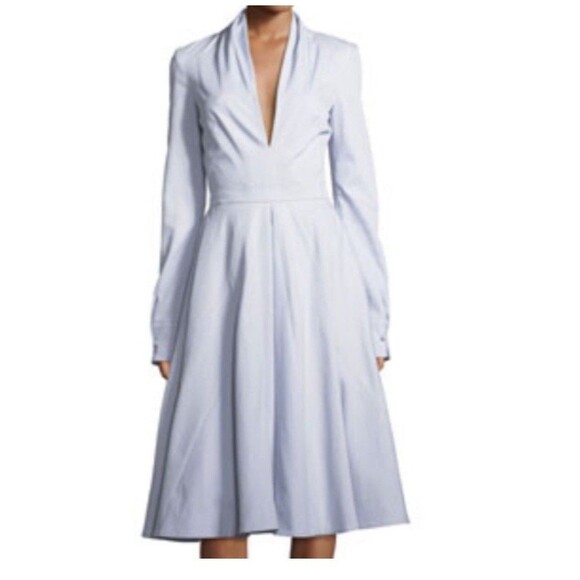 Brandon Maxwell Plunge Neckline A-Line Midi Dress Designer Luxury Womens Size 6 - Picture 1 of 16